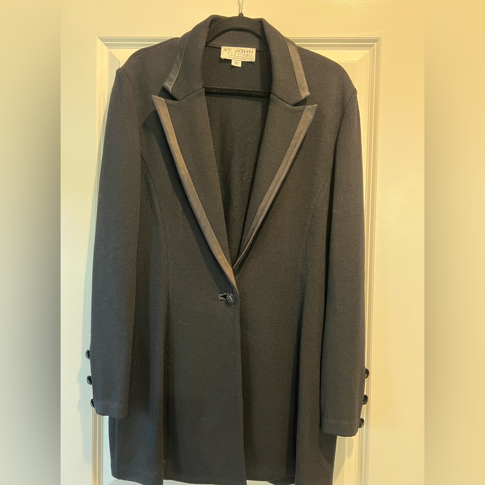 St. John Black  Blazer with Satin Lapels